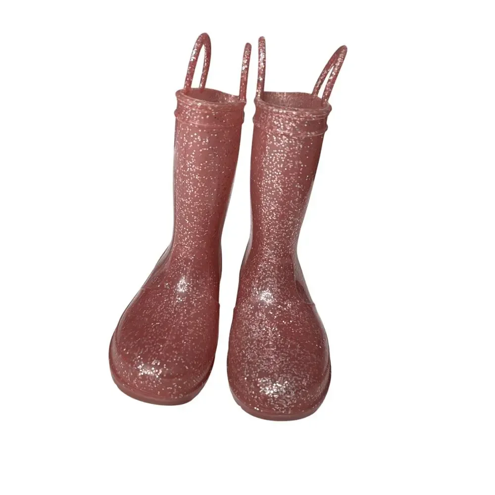 Zoogs Pink Silver Glitter Rain Boots - Girls Size 10 - Sparkly